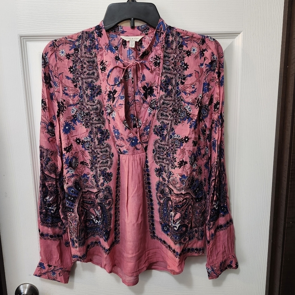 Lucky Brand Floral Boho Peasant Long Sleeve Top Sz S - Picture 5 of 9